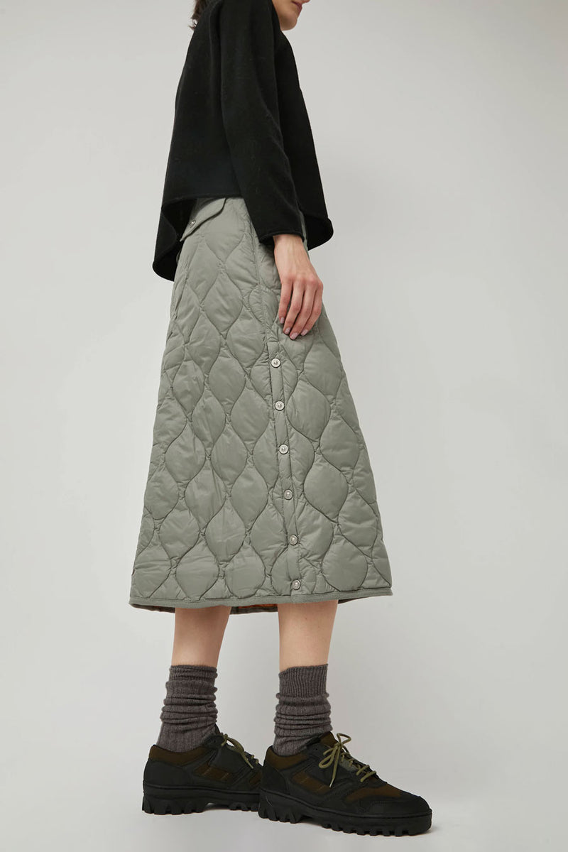 TAION Military Snap Button Down Skirt in Dark Sage