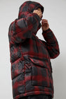 TAION Mountain Packable Volume Down Hoodie in Black and Red Check