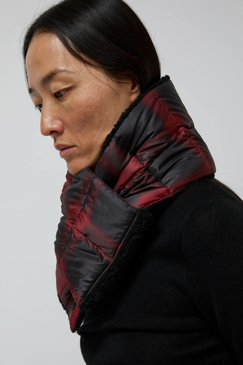 TAION Mountain Reversible Down x BOA Scarf in Black and Red Check