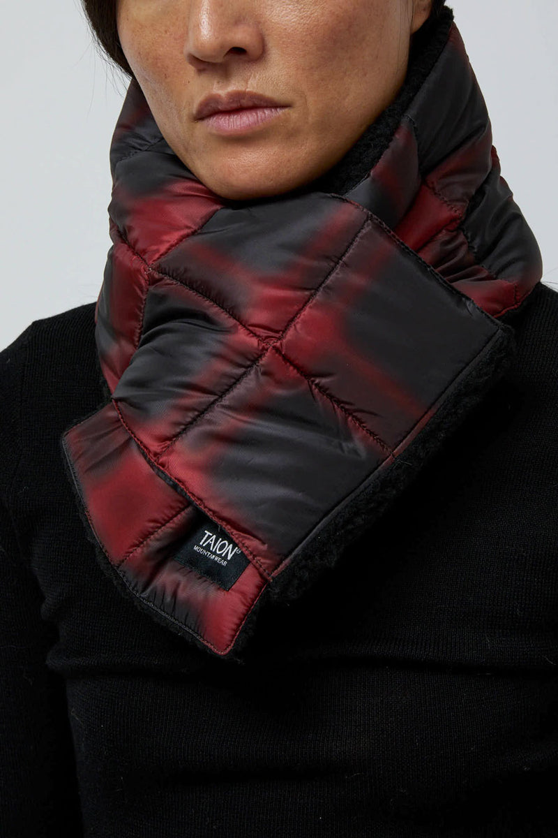 TAION Mountain Reversible Down x BOA Scarf in Black and Red Check