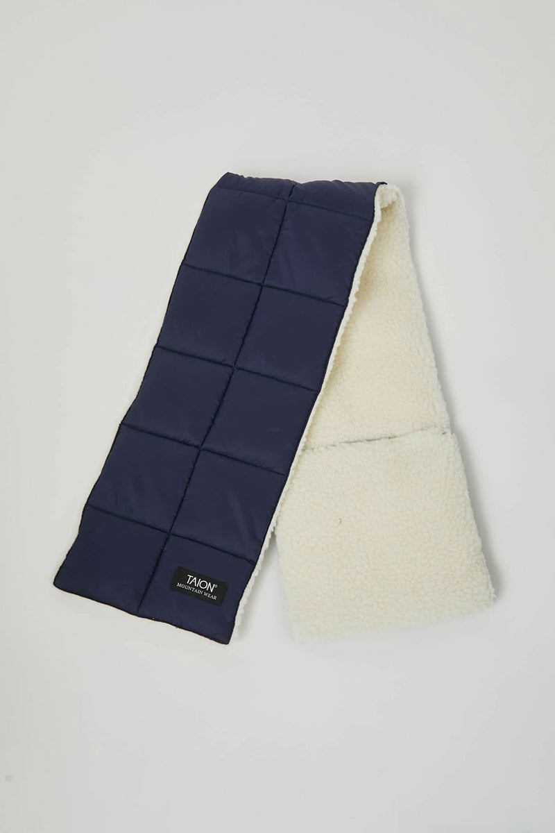TAION Mountain Reversible Down x BOA Scarf in Navy and Ivory