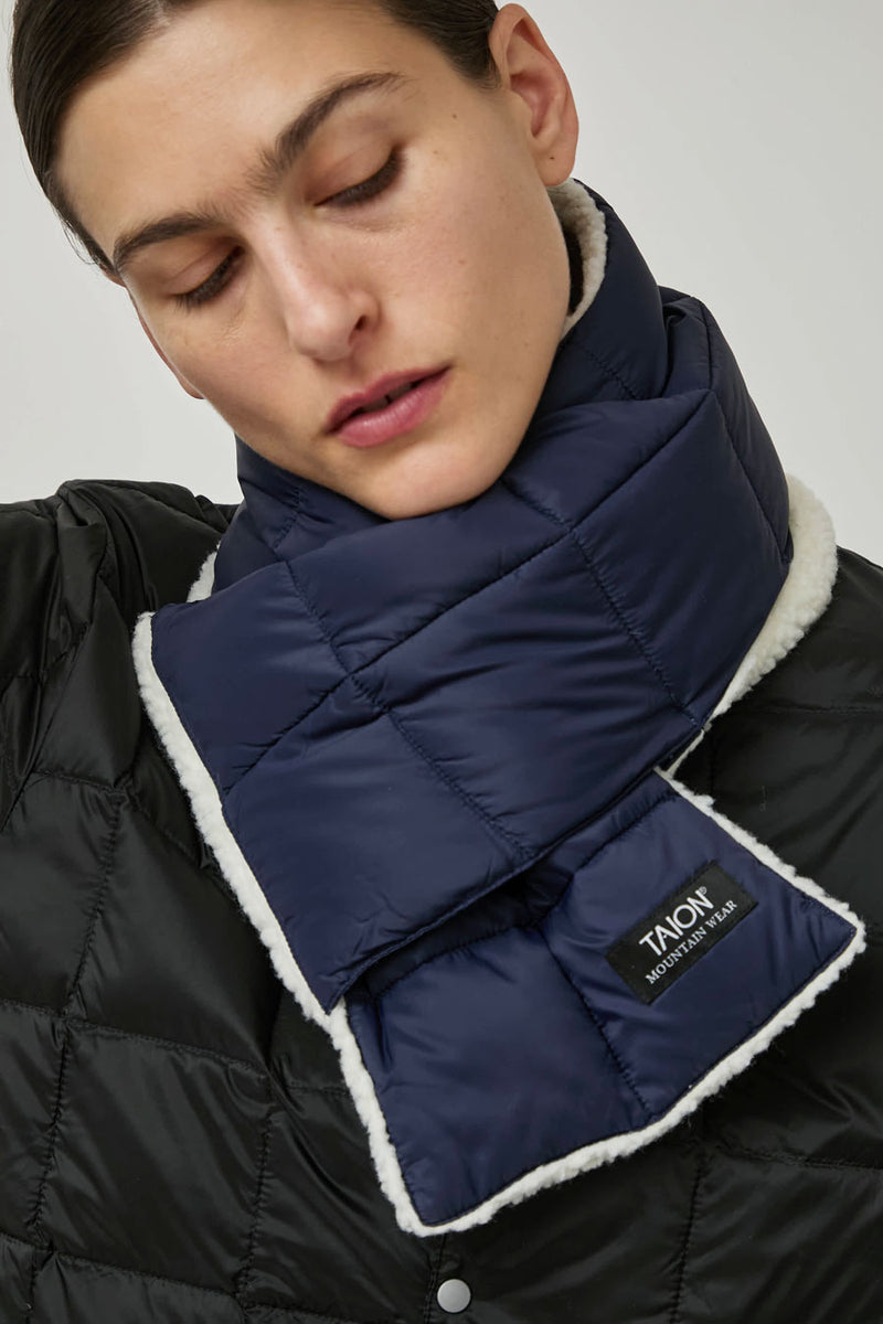 TAION Mountain Reversible Down x BOA Scarf in Navy and Ivory