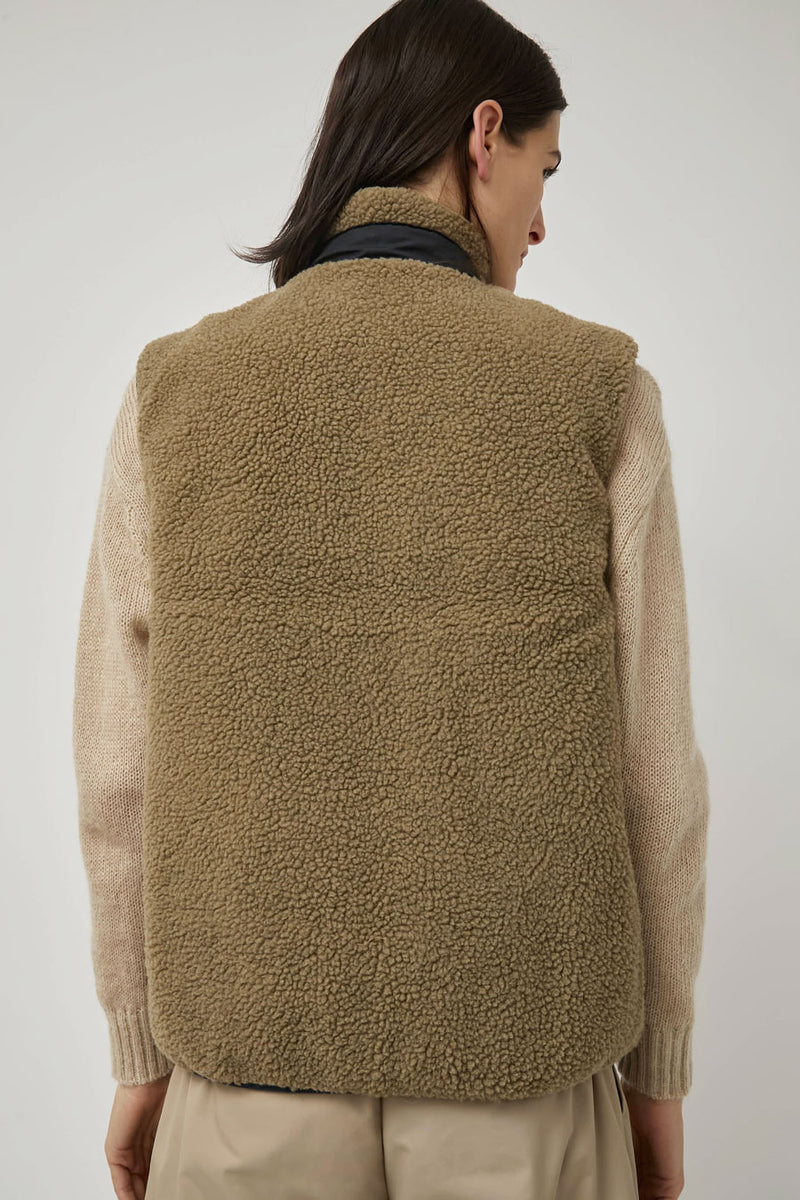 TAION Mountain Reversible Hi-Neck Vest in Dark Navy and Beige