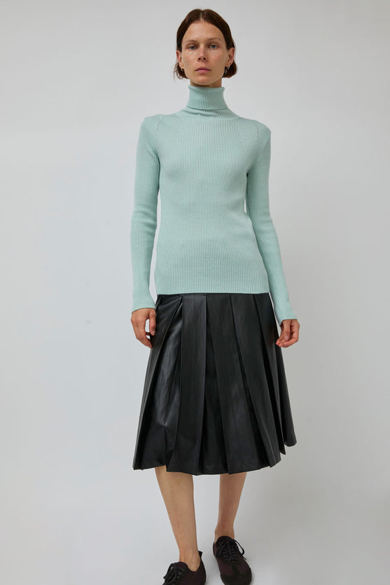 TONYWACK Faux Leather Pleated Midi Skirt in Black