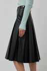 TONYWACK Faux Leather Pleated Midi Skirt in Black
