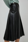 TONYWACK Faux Leather Pleated Midi Skirt in Black