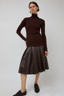 TONYWACK Faux Leather Pleated Midi Skirt in Brown