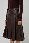 TONYWACK Faux Leather Pleated Midi Skirt in Brown
