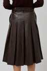 TONYWACK Faux Leather Pleated Midi Skirt in Brown