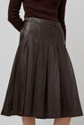 TONYWACK Faux Leather Pleated Midi Skirt in Brown