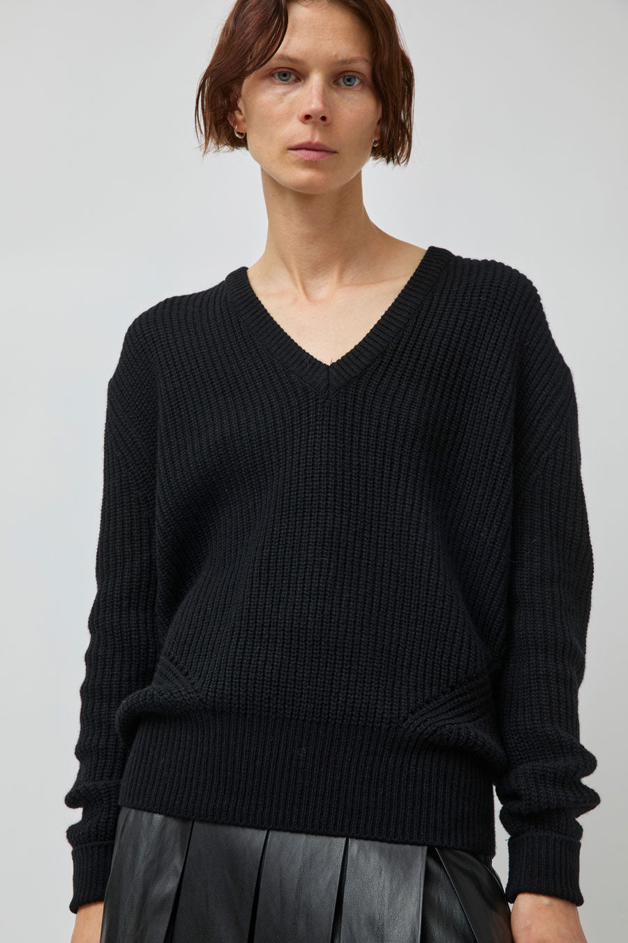 TONYWACK Merino Wool V-Neck Sweater in Black