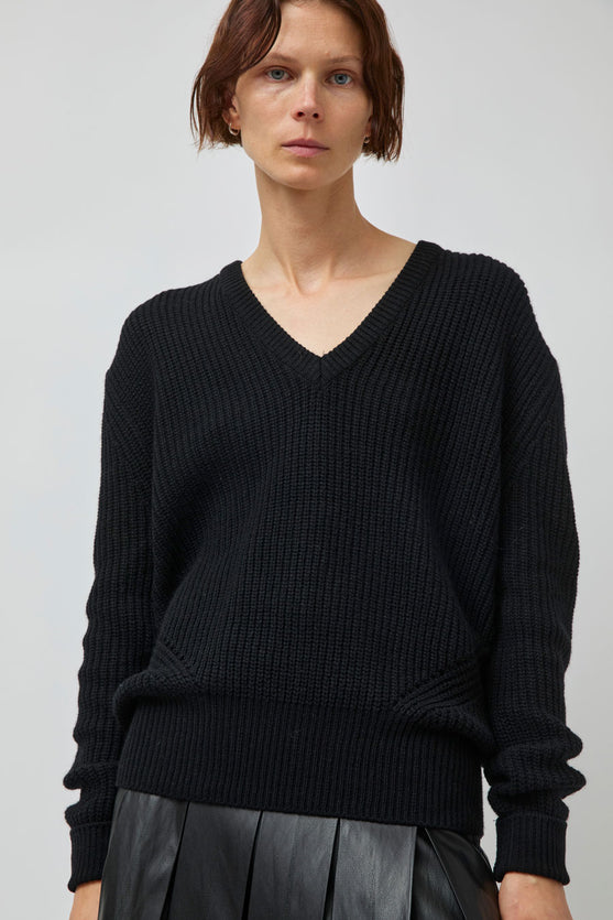 TONYWACK Merino Wool V-Neck Sweater in Black