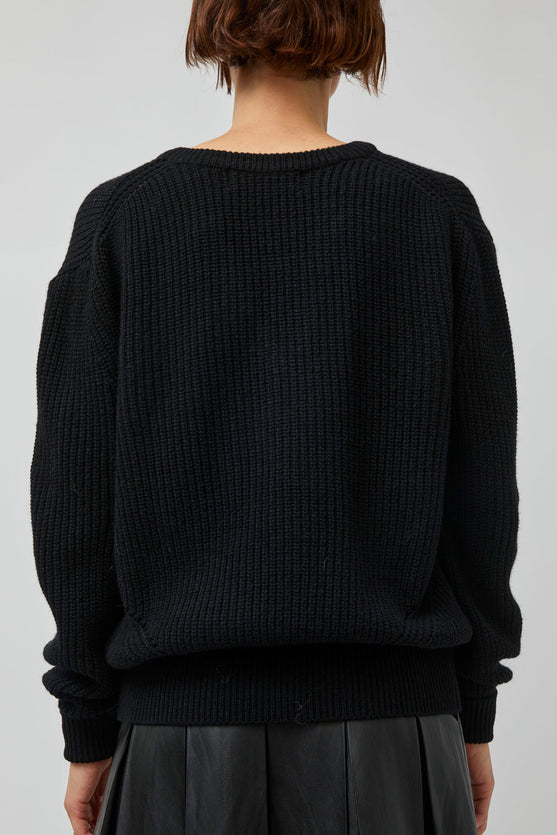TONYWACK Merino Wool V-Neck Sweater in Black