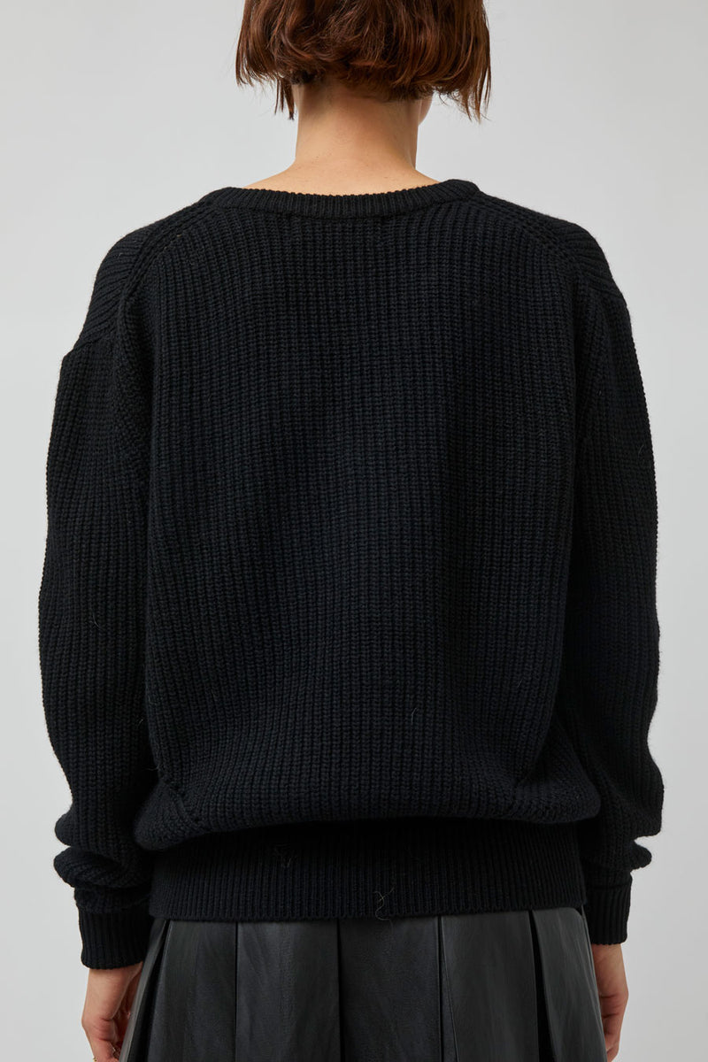 TONYWACK Merino Wool V-Neck Sweater in Black