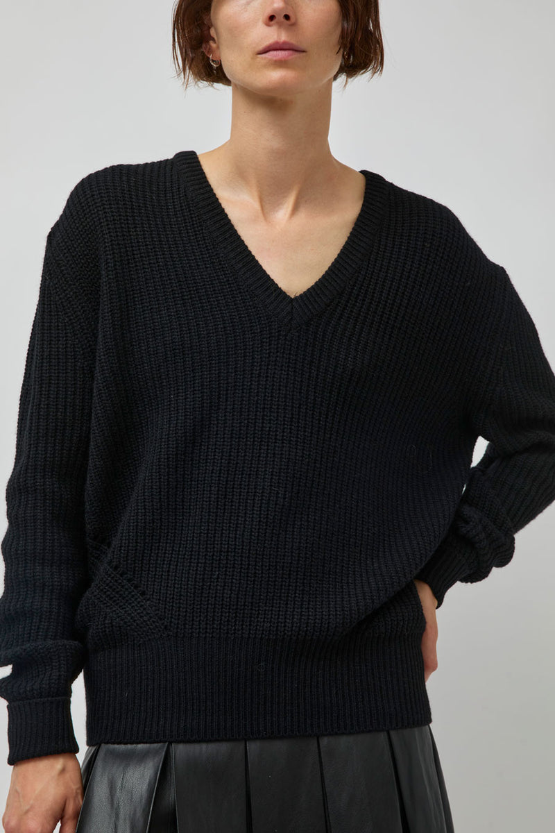 TONYWACK Merino Wool V-Neck Sweater in Black