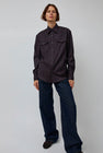 TONYWACK Striped Wool Western Shirt in Dark Burgundy