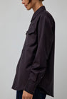 TONYWACK Striped Wool Western Shirt in Dark Burgundy