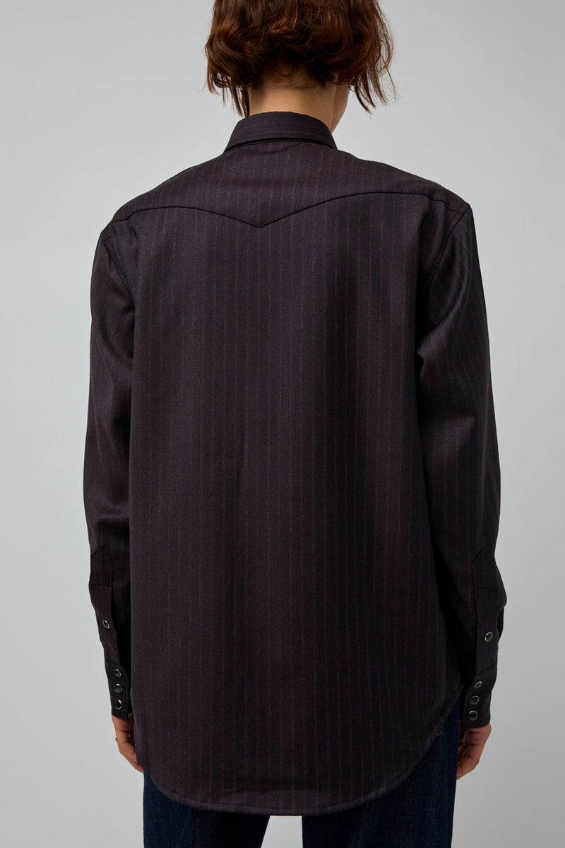 TONYWACK Striped Wool Western Shirt in Dark Burgundy