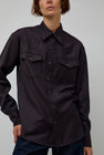 TONYWACK Striped Wool Western Shirt in Dark Burgundy