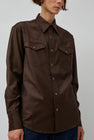 TONYWACK Striped Wool Western Shirt in Sepia Brown