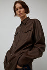 TONYWACK Striped Wool Western Shirt in Sepia Brown