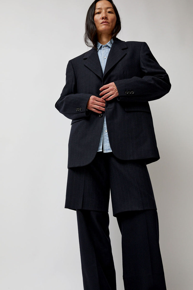 TONYWACK Virgin Wool Oversized Tailored Jacket in Navy Pinstripe