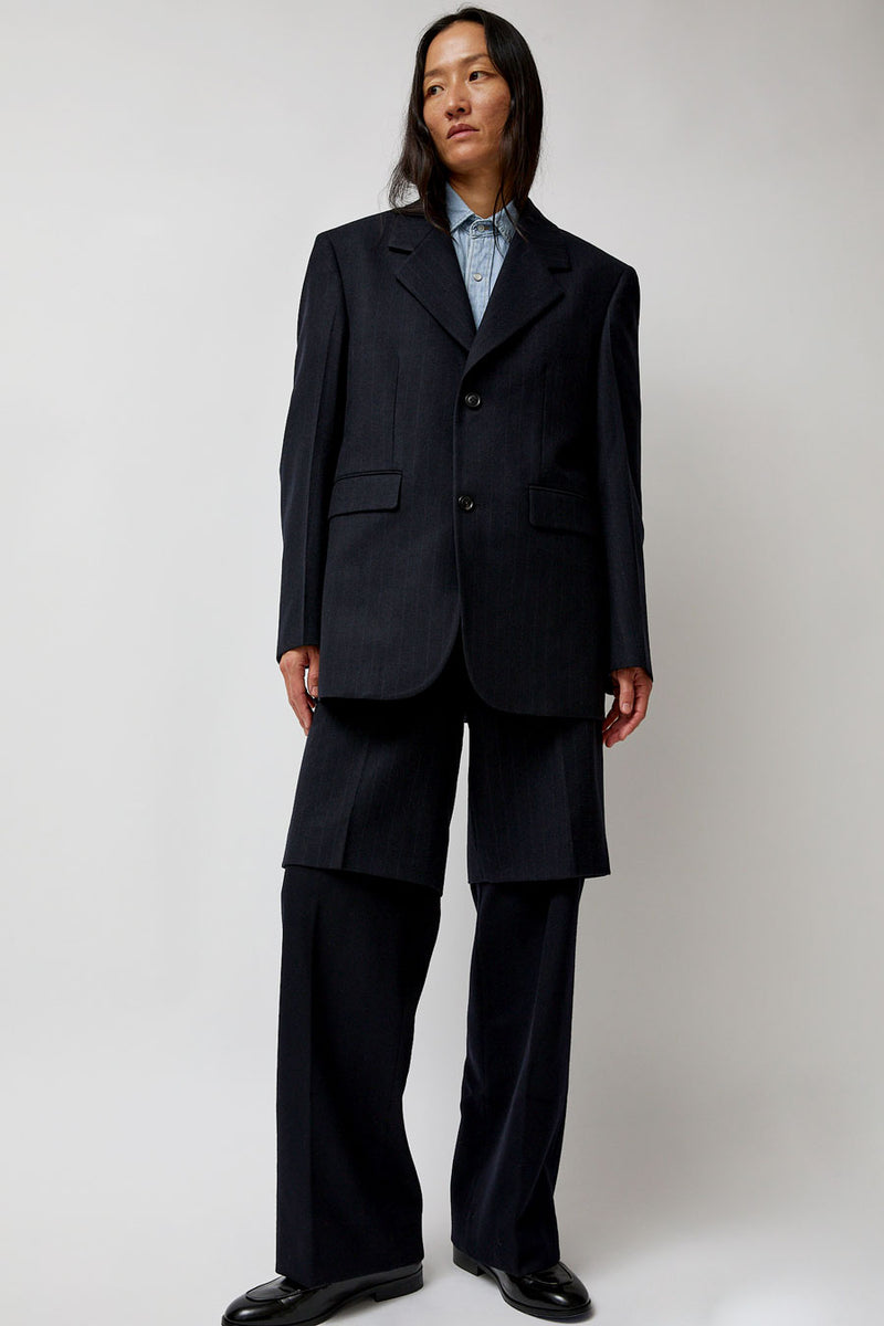 TONYWACK Virgin Wool Oversized Tailored Jacket in Navy Pinstripe