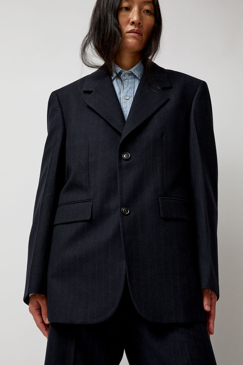 TONYWACK Virgin Wool Oversized Tailored Jacket in Navy Pinstripe