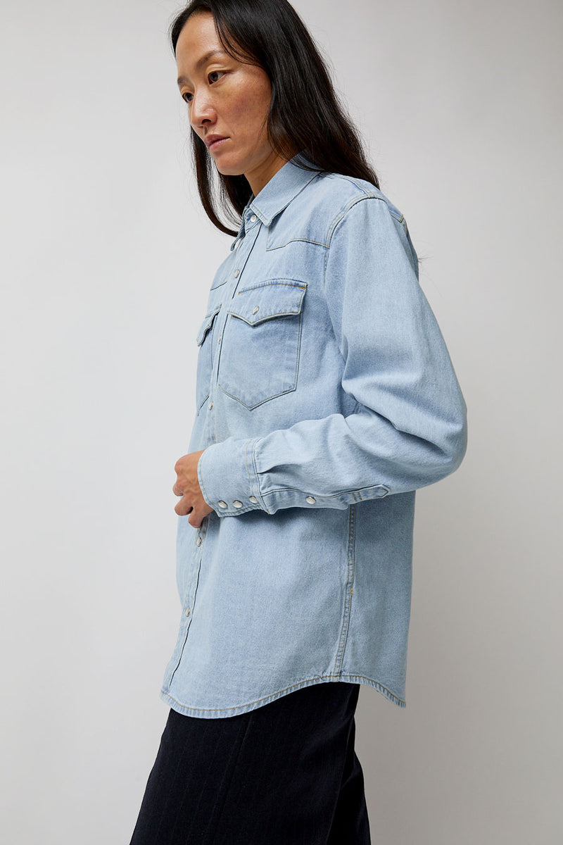 TONYWACK Washed Denim Western Shirt in Washed Light Blue