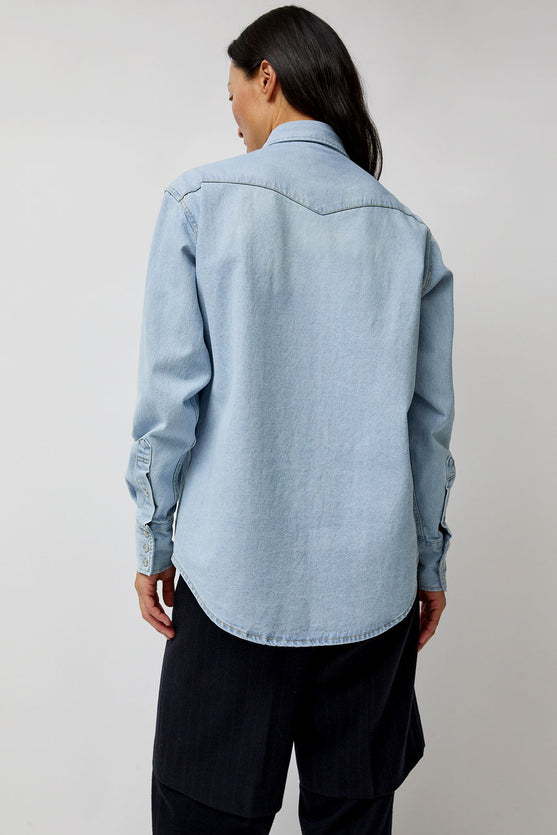 TONYWACK Washed Denim Western Shirt in Washed Light Blue