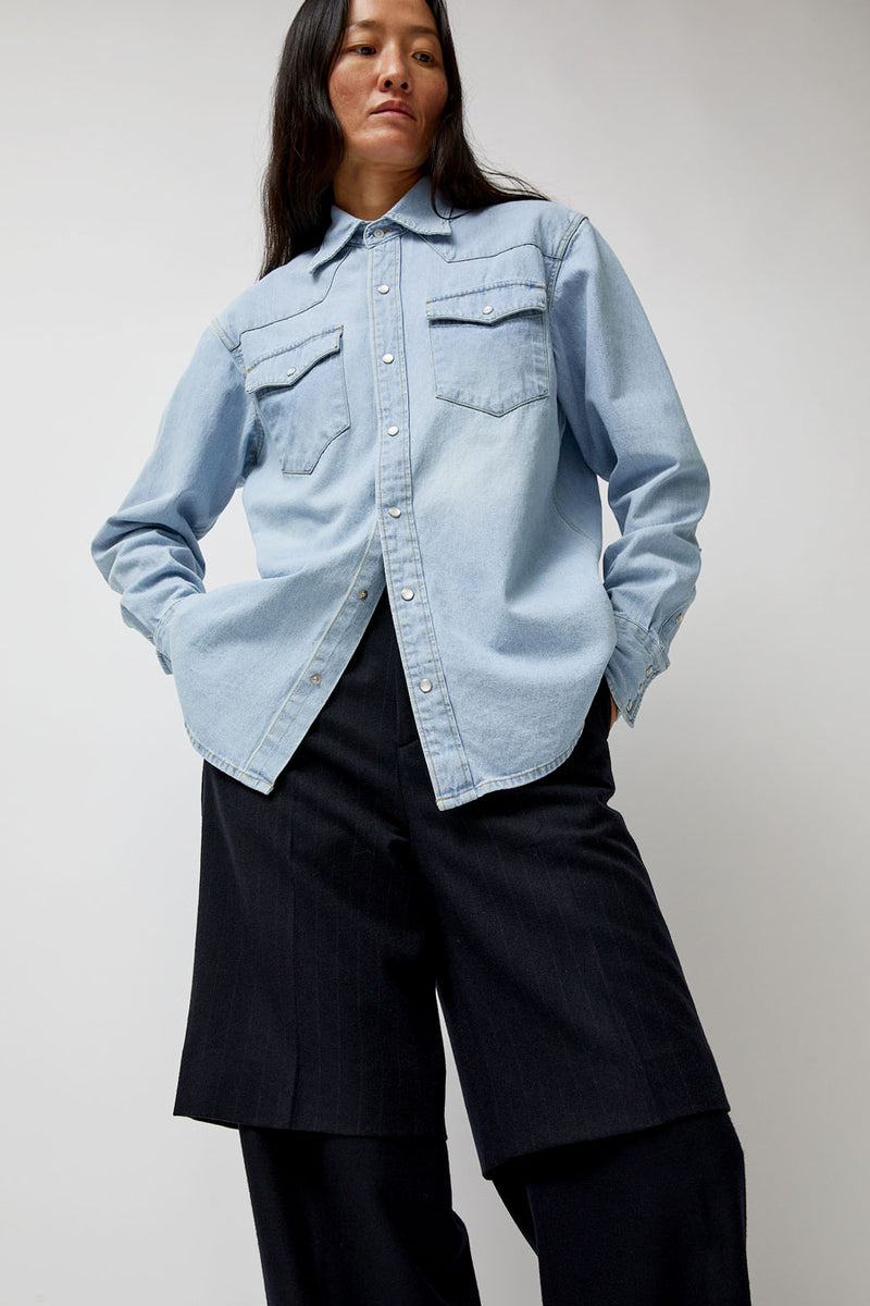 TONYWACK Washed Denim Western Shirt in Washed Light Blue