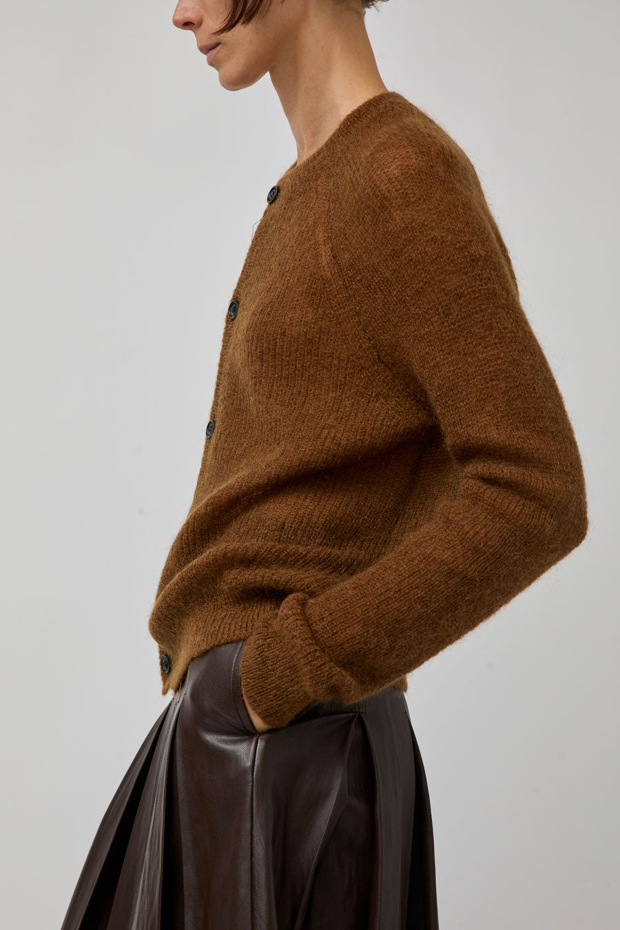 TONYWACK Wool and Mohair Cardigan in Camel