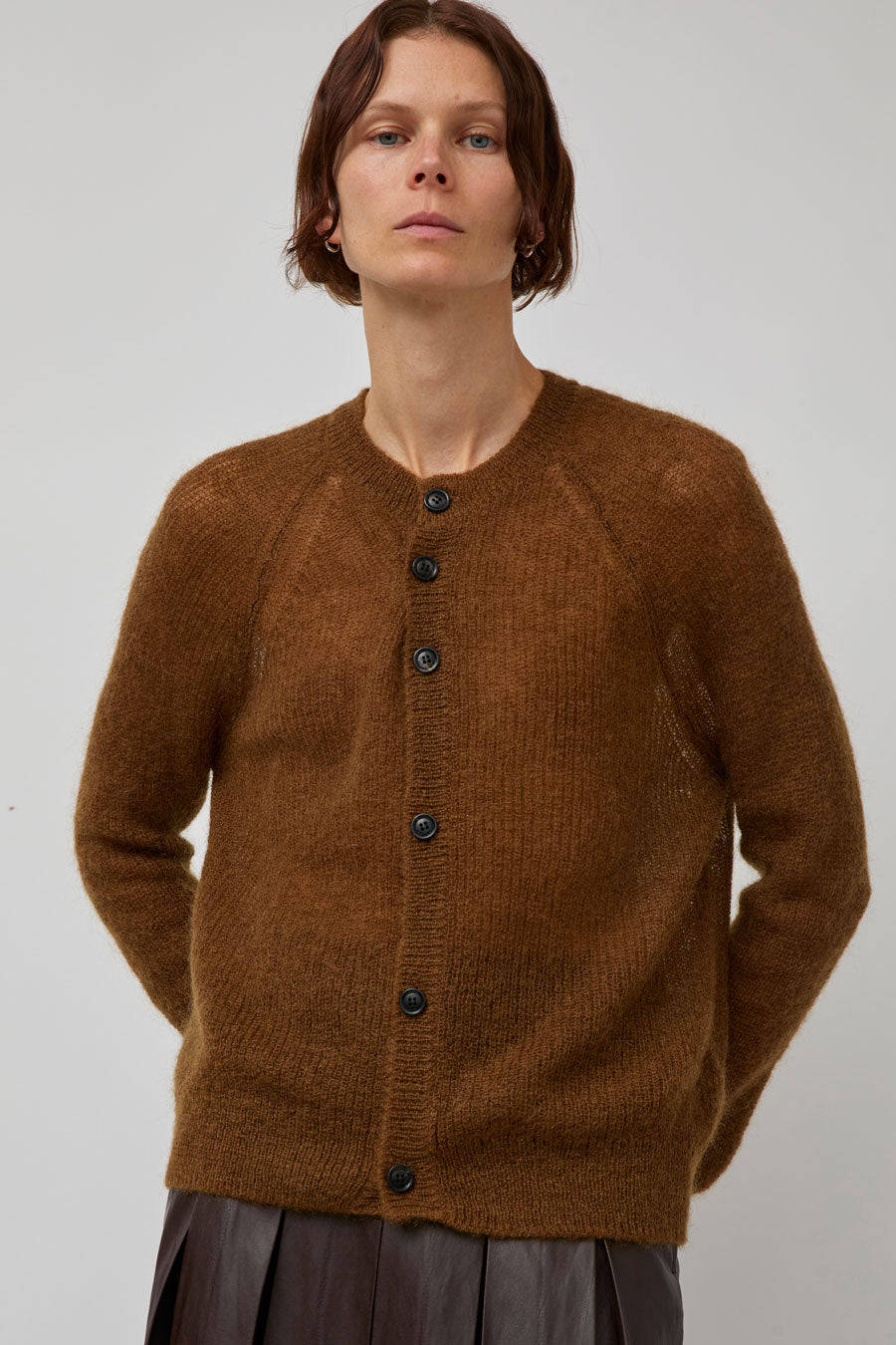 TONYWACK Wool and Mohair Cardigan in Camel