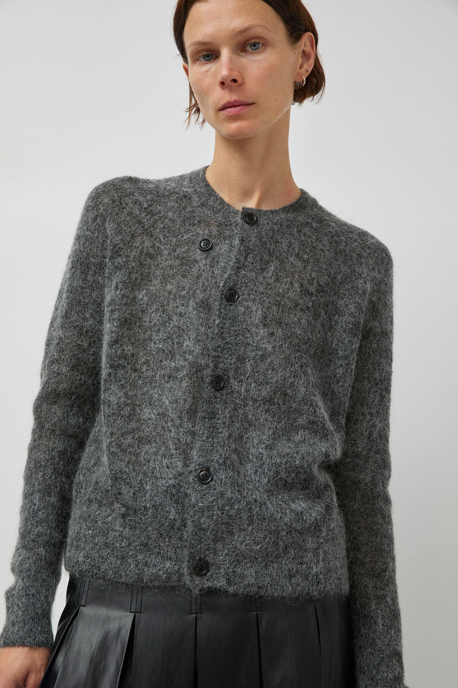 TONYWACK Wool and Mohair Cardigan in Melange Grey
