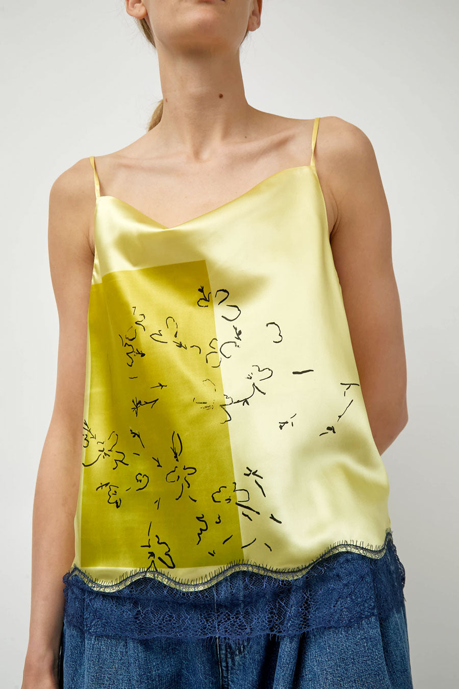 Tanaka Combi Cami Top in Light Yellow with Flowers