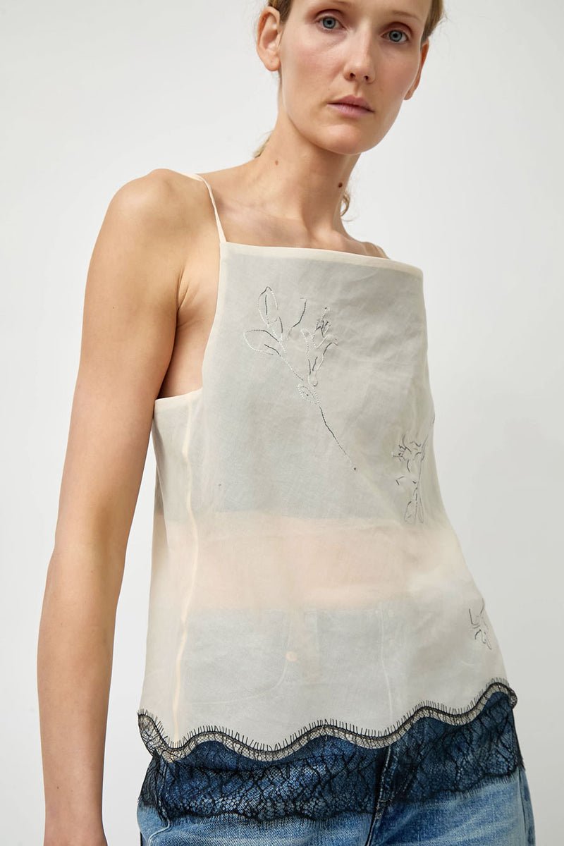 Tanaka Combi Cami Top in Natural with Embroidery