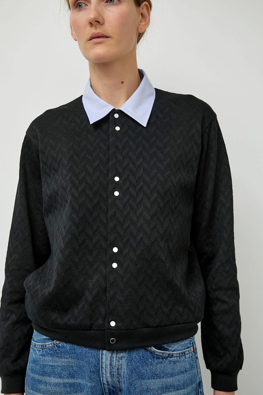 Tanaka Jersey Cardigan in Black Herringbone