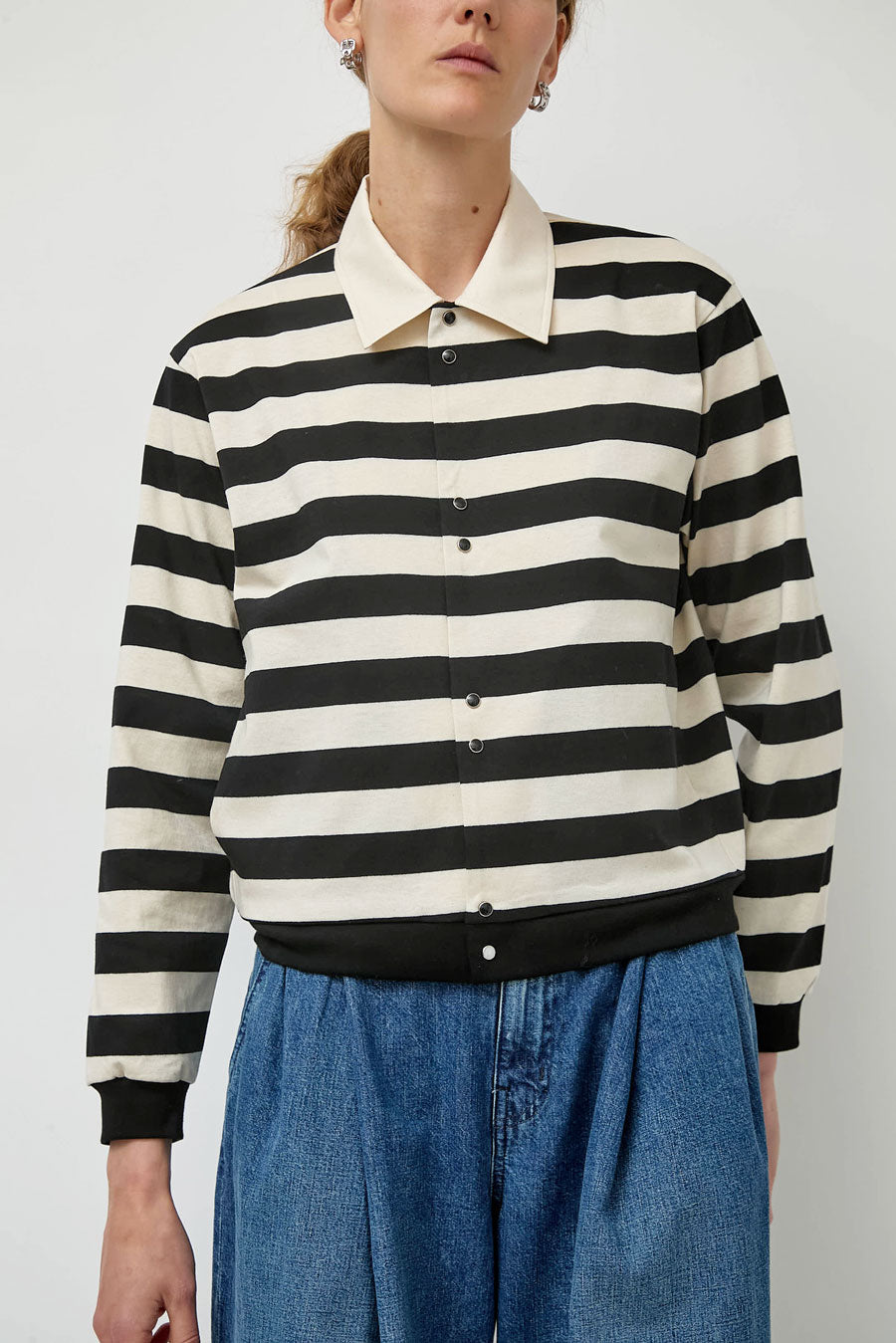 Tanaka Jersey Cardigan in Black Stripe
