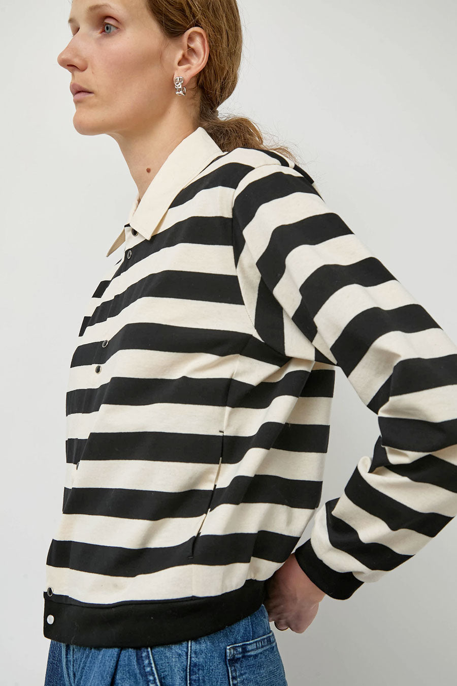 Tanaka Jersey Cardigan in Black Stripe