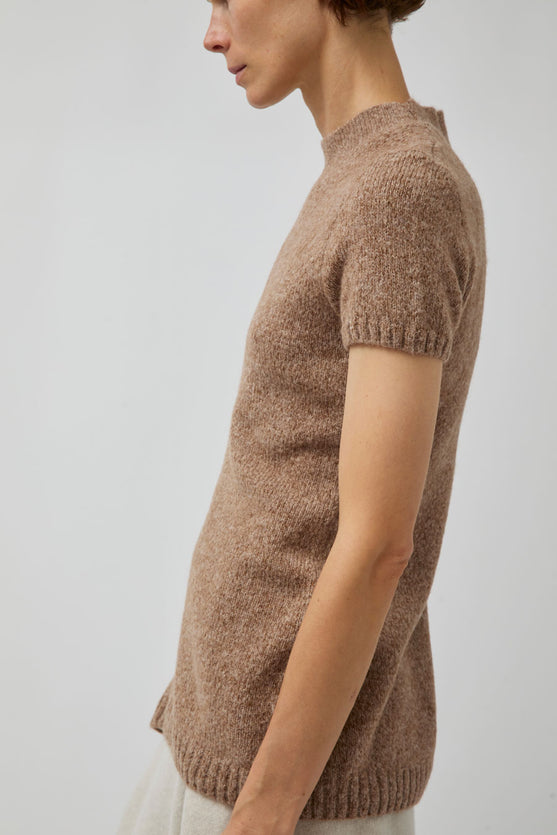 UMARMUNG Asymmetric Hem Half Sleeve Pullover in Bagel