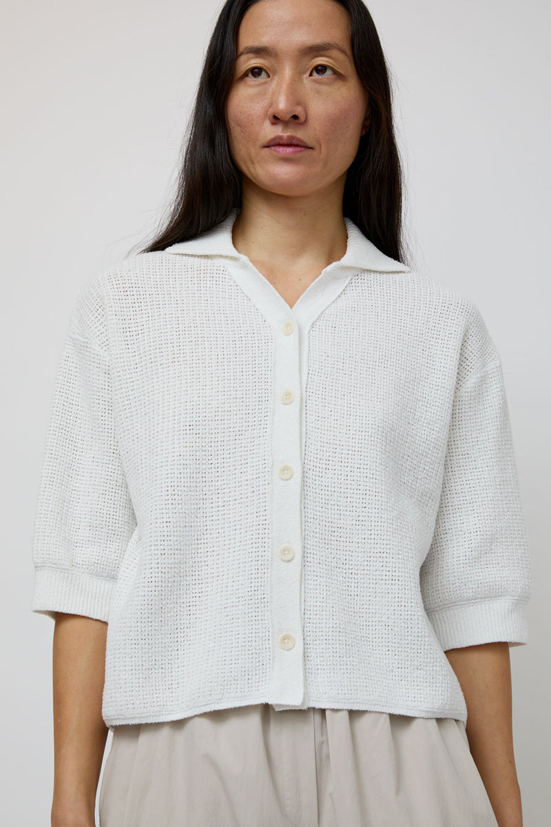 UMARMUNG Linen Boucle Crochet Shirt in White