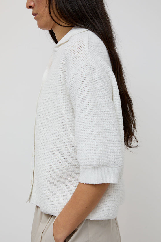 UMARMUNG Linen Boucle Crochet Shirt in White