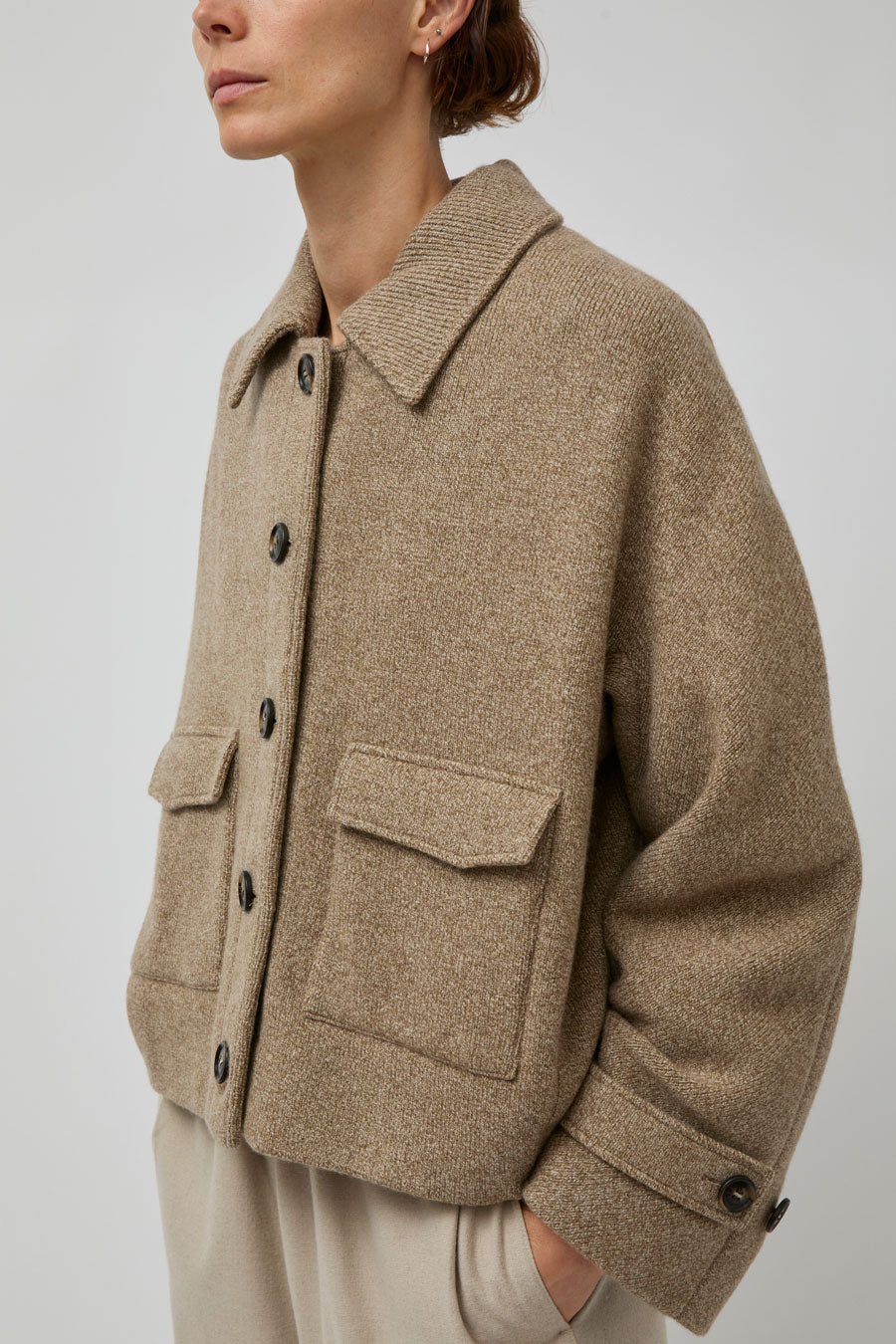 UMARMUNG Merino Knitted Trucker Jacket in Bagel
