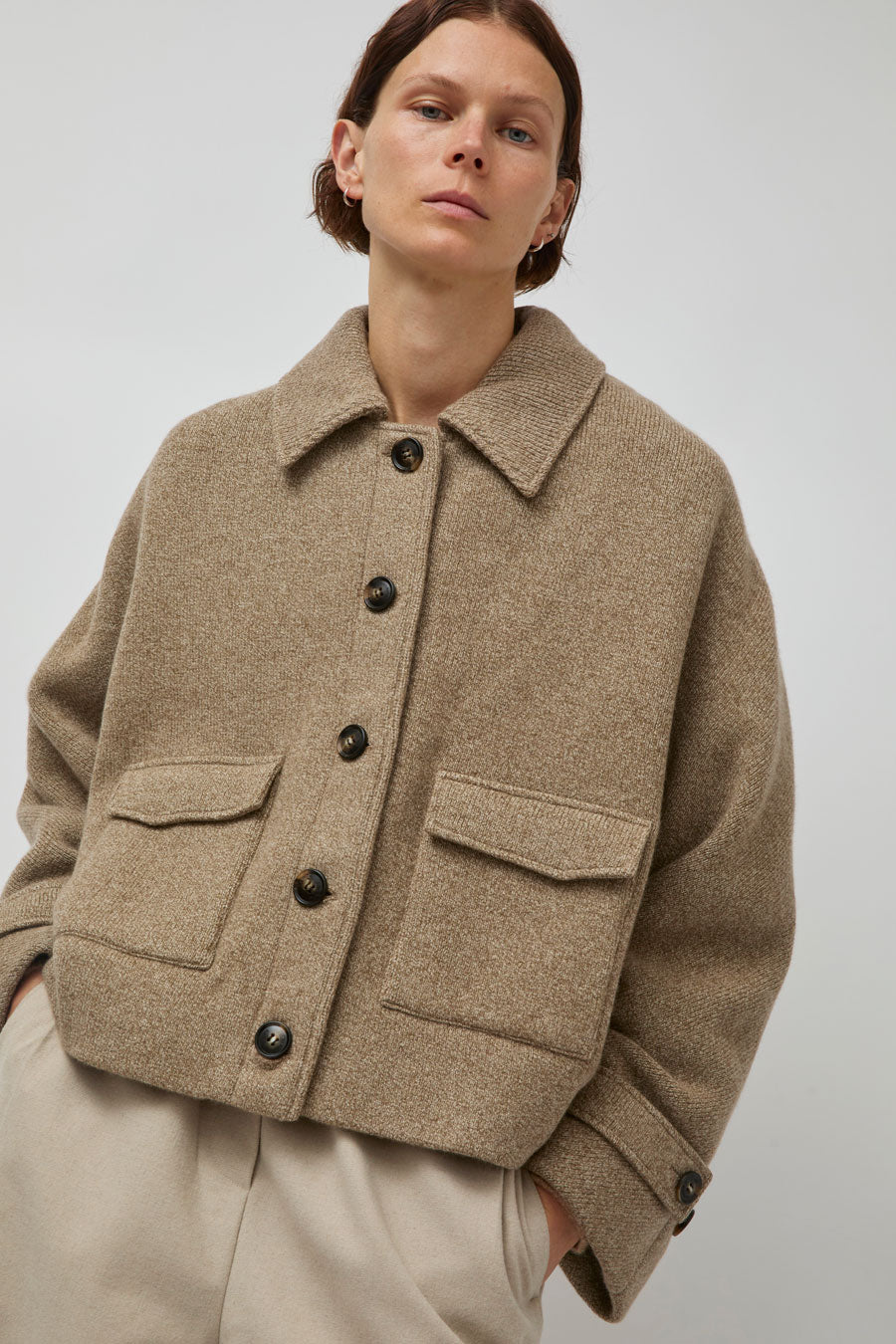 UMARMUNG Merino Knitted Trucker Jacket in Bagel