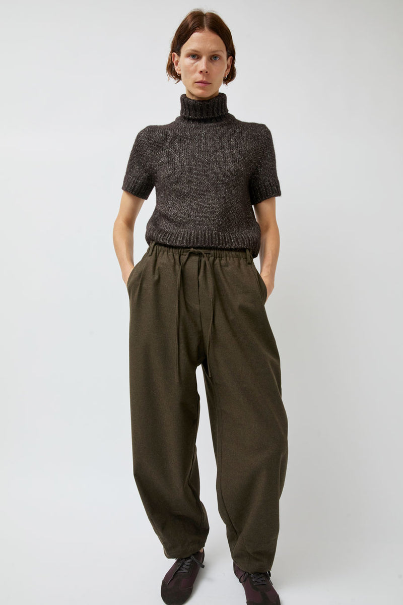 UMARMUNG Wool Flannel Oval Silhouette Pants in Dark Olive