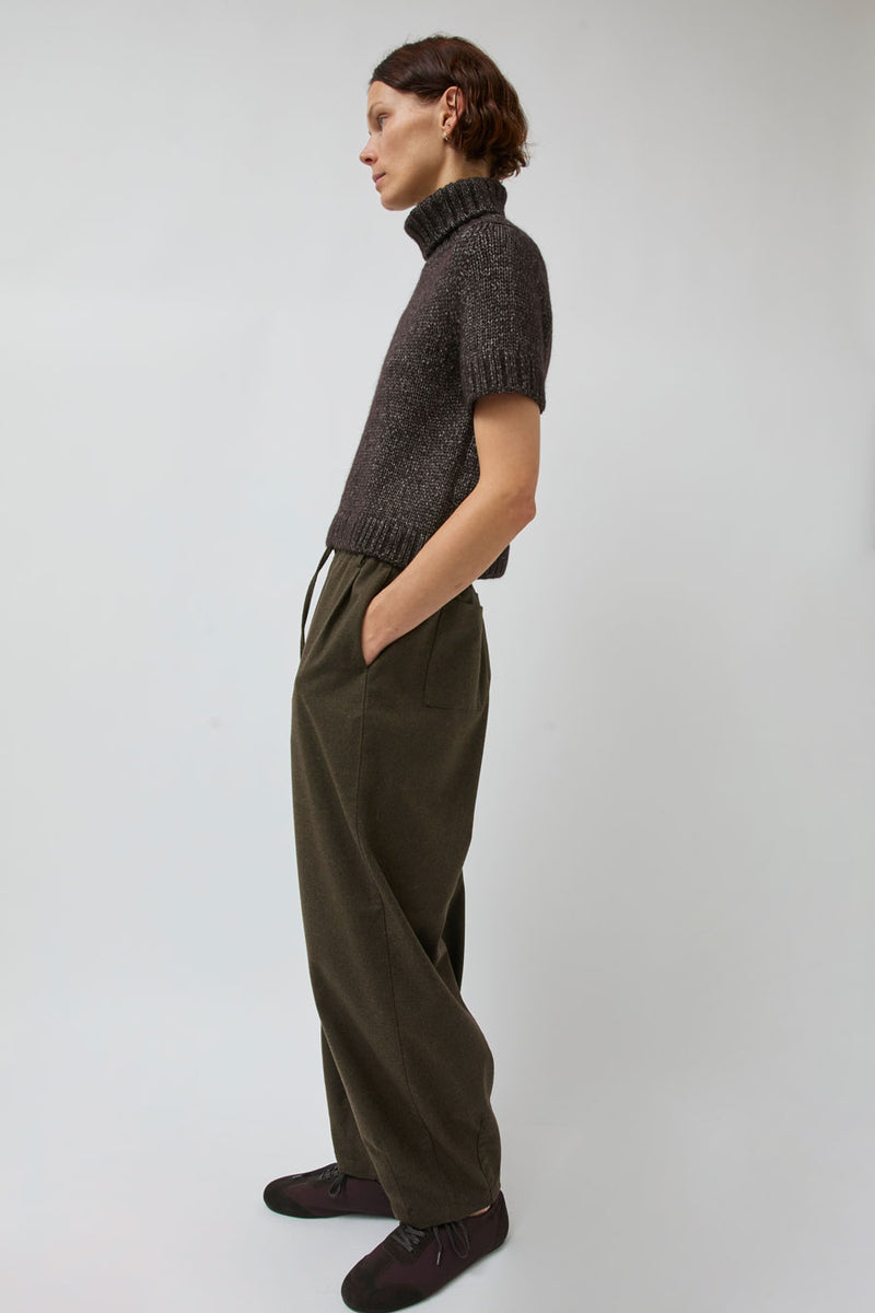 UMARMUNG Wool Flannel Oval Silhouette Pants in Dark Olive
