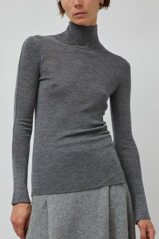 UMARMUNG Weightless Wool Turtle Neck Split Pullover in Heather Grey
