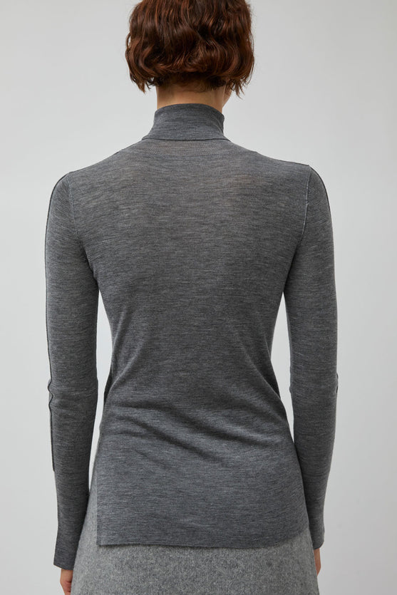 UMARMUNG Weightless Wool Turtle Neck Split Pullover in Heather Grey