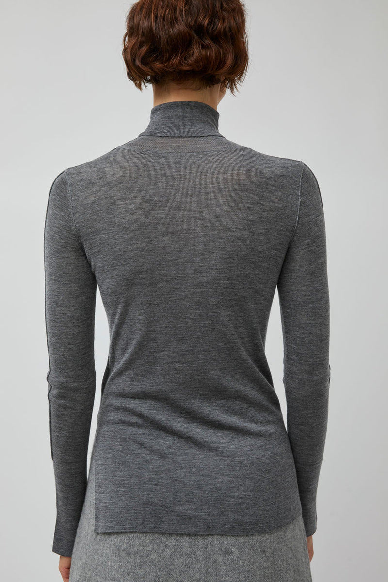 UMARMUNG Weightless Wool Turtle Neck Split Pullover in Heather Grey