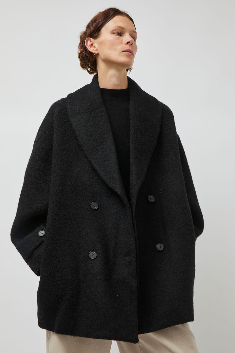UMARMUNG Wool Alpaca Shawl Collar Half Coat in Black